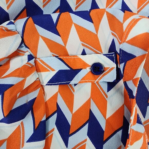 41 Hawthorn Womens Top Size XS Button Up Blouse Chevron Orange Blue Pockets V - Picture 7 of 10
